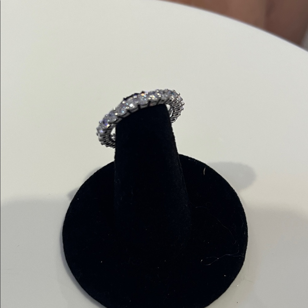 PLATINUM PLATED STERLING SILVER ETERNITY BAND ZIRCONIA SIZE 6